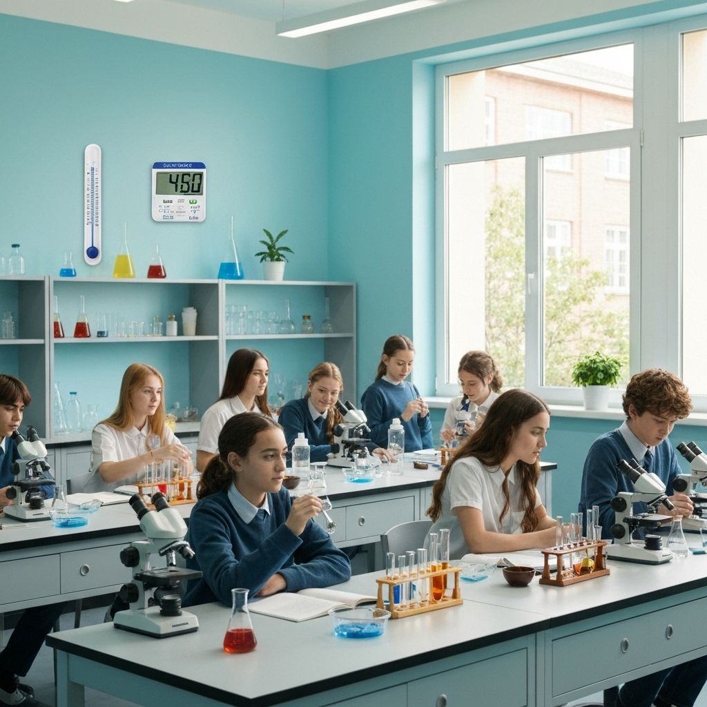 Estudiantes explorando en el laboratorio de ciencias